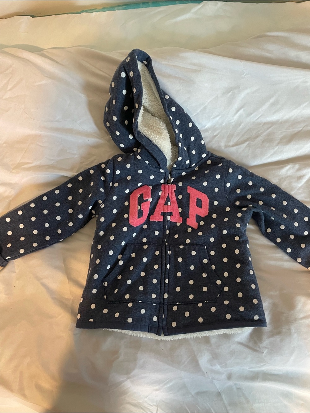 Baby GAP size 2T Navy Polka Dot Sherpa-Lined Hoodie Jacket